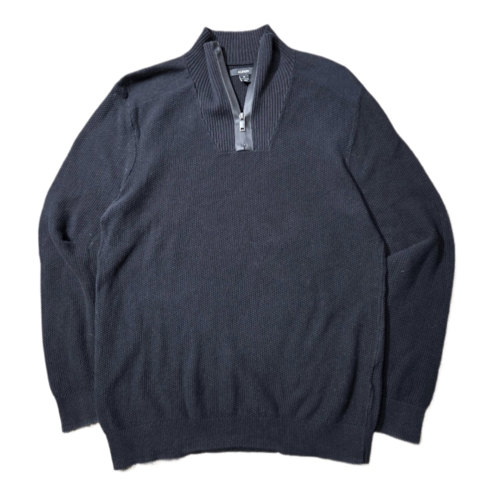 Alfani Black Cotton Knit 1/4 Quarter Zip Mock Neck Pullover Sweater Size M